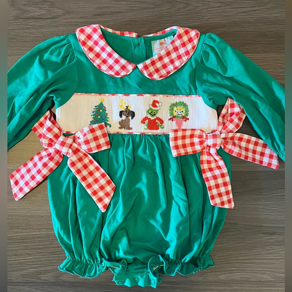 Grinch Christmas Smocked Bubble from The Smocked Flamingo